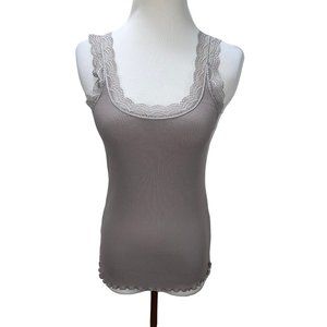 New Isabella Rodriguez Scalloped Lace Longer Cotton Knit Sleeveless Top Tank